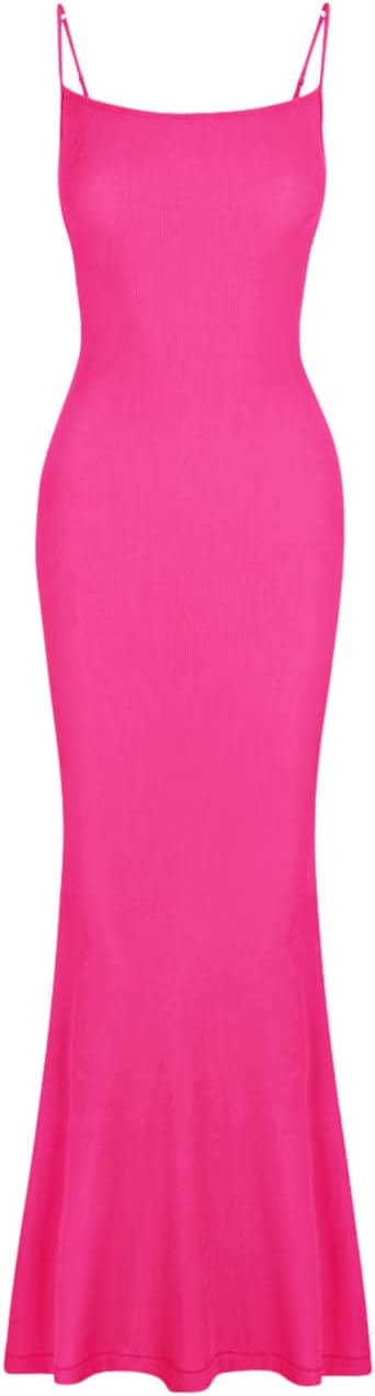 Women's Basic Sexy Lounge Slip Long Dress Elegant Sleeveless Backless Ribbed Bodycon Maxi Dresses