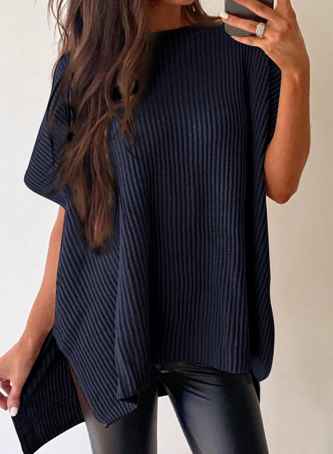 Womens Tops Crewneck Short Sleeve Sweater Causal Tunic Tops Lightweight Summer Sweaters for Women