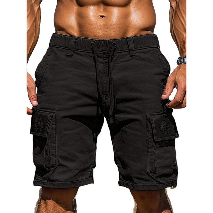 Men's Cotton Elastic Waist Multi-Pocket Cargo Shorts