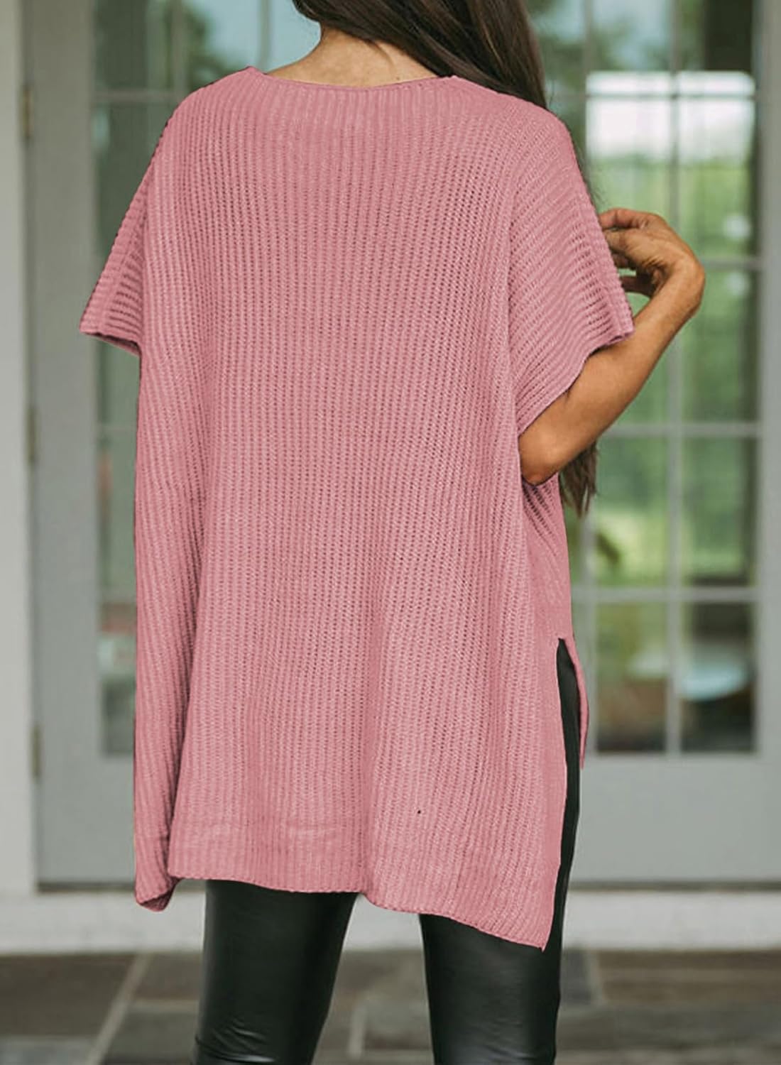 Womens Tops Crewneck Short Sleeve Sweater Causal Tunic Tops Lightweight Summer Sweaters for Women