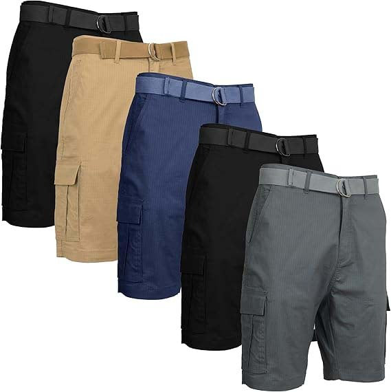 Men’s 5 Pack Belted Cargo Shorts