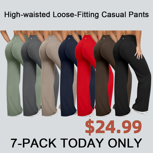 Women's Casual Pants - High-waisted Loose-Fitting Casual Pants - Comfortable and Elastic Loose Pants with Stretchy Material - Straight Leg Hem