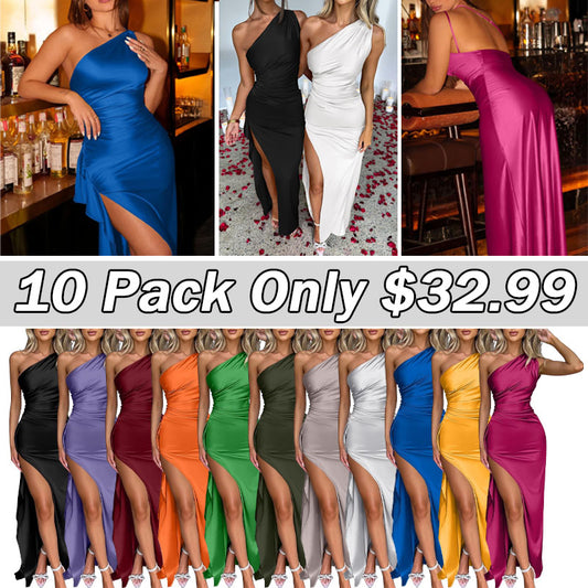 Women's Sexy One Shoulder High Split Cocktail Wedding Party Maxi Dress