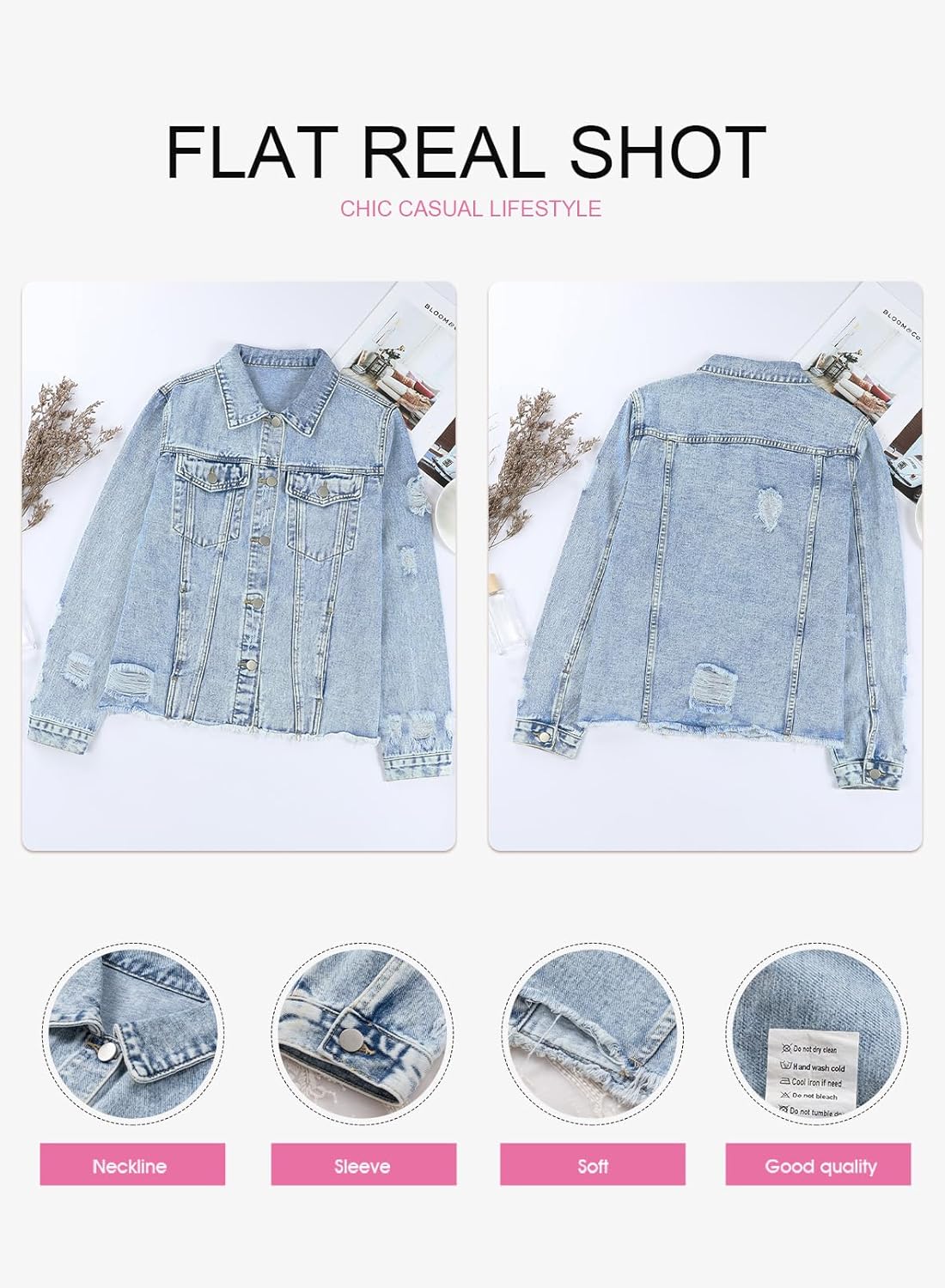 Womens Boyfriend Washed Crop Denim Jean Jacket Coat