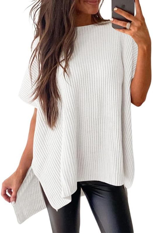 Womens Tops Crewneck Short Sleeve Sweater Causal Tunic Tops Lightweight Summer Sweaters for Women