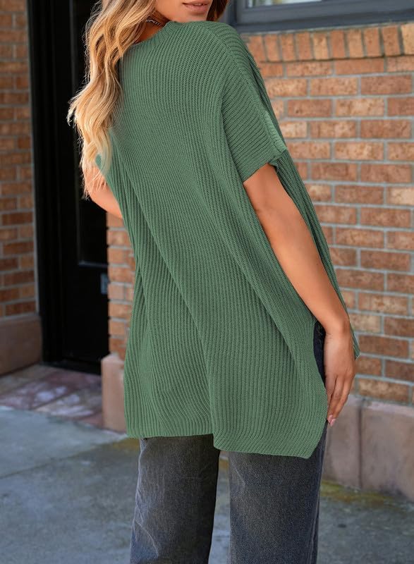 Womens Tops Crewneck Short Sleeve Sweater Causal Tunic Tops Lightweight Summer Sweaters for Women