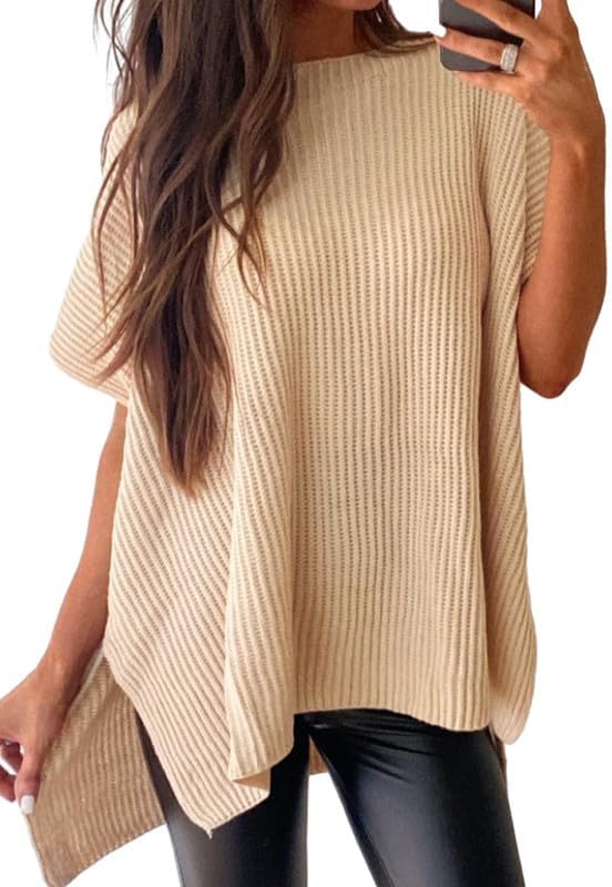 Womens Tops Crewneck Short Sleeve Sweater Causal Tunic Tops Lightweight Summer Sweaters for Women