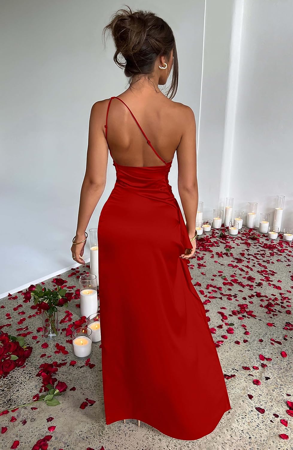 Women's Sexy One Shoulder High Split Cocktail Wedding Party Maxi Dress