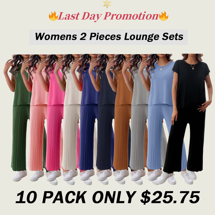 Womens 2 Pieces Lounge Sets Knit Sweater Sets Casual Cap Sleeve Tops with Wide Leg Pants Tracksuits