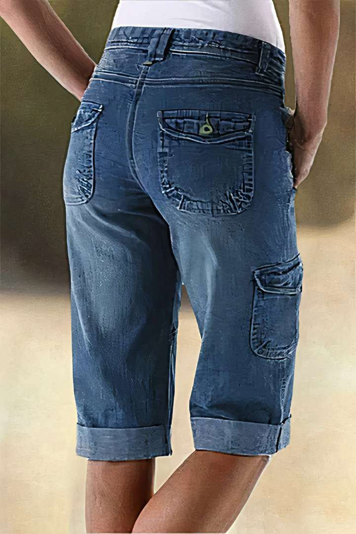🔥Flap Pocket Roll Hem Denim Bermuda Shorts Without Belt