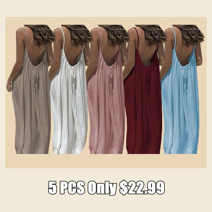 Summer Dresses Loose Fit Sleeveless Spaghetti Strap Asymmetric Tiered Maxi Dress Baggy