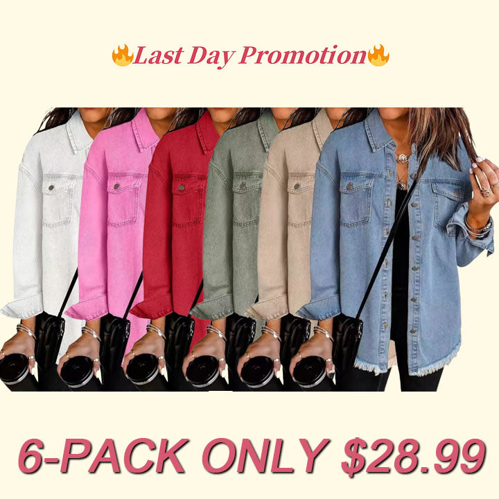 Women's Casual Denim Button Down Distressed Jacket