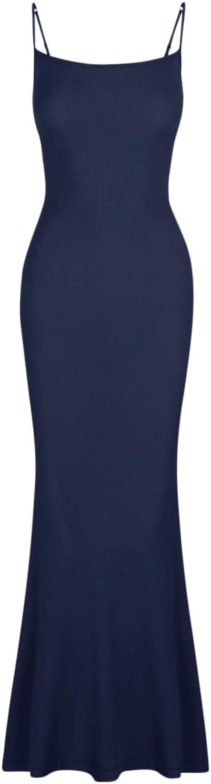 Women's Basic Sexy Lounge Slip Long Dress Elegant Sleeveless Backless Ribbed Bodycon Maxi Dresses