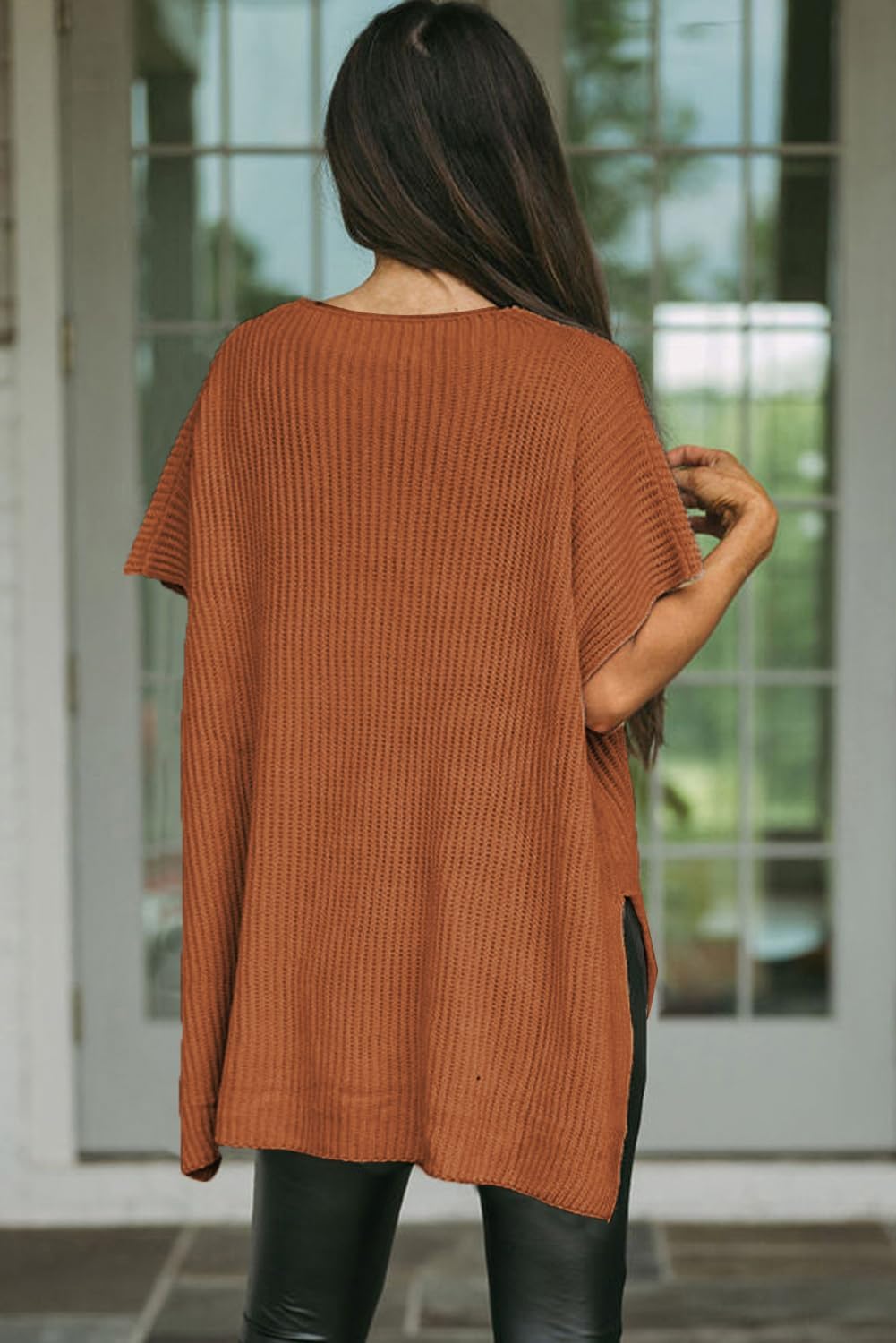 Womens Tops Crewneck Short Sleeve Sweater Causal Tunic Tops Lightweight Summer Sweaters for Women