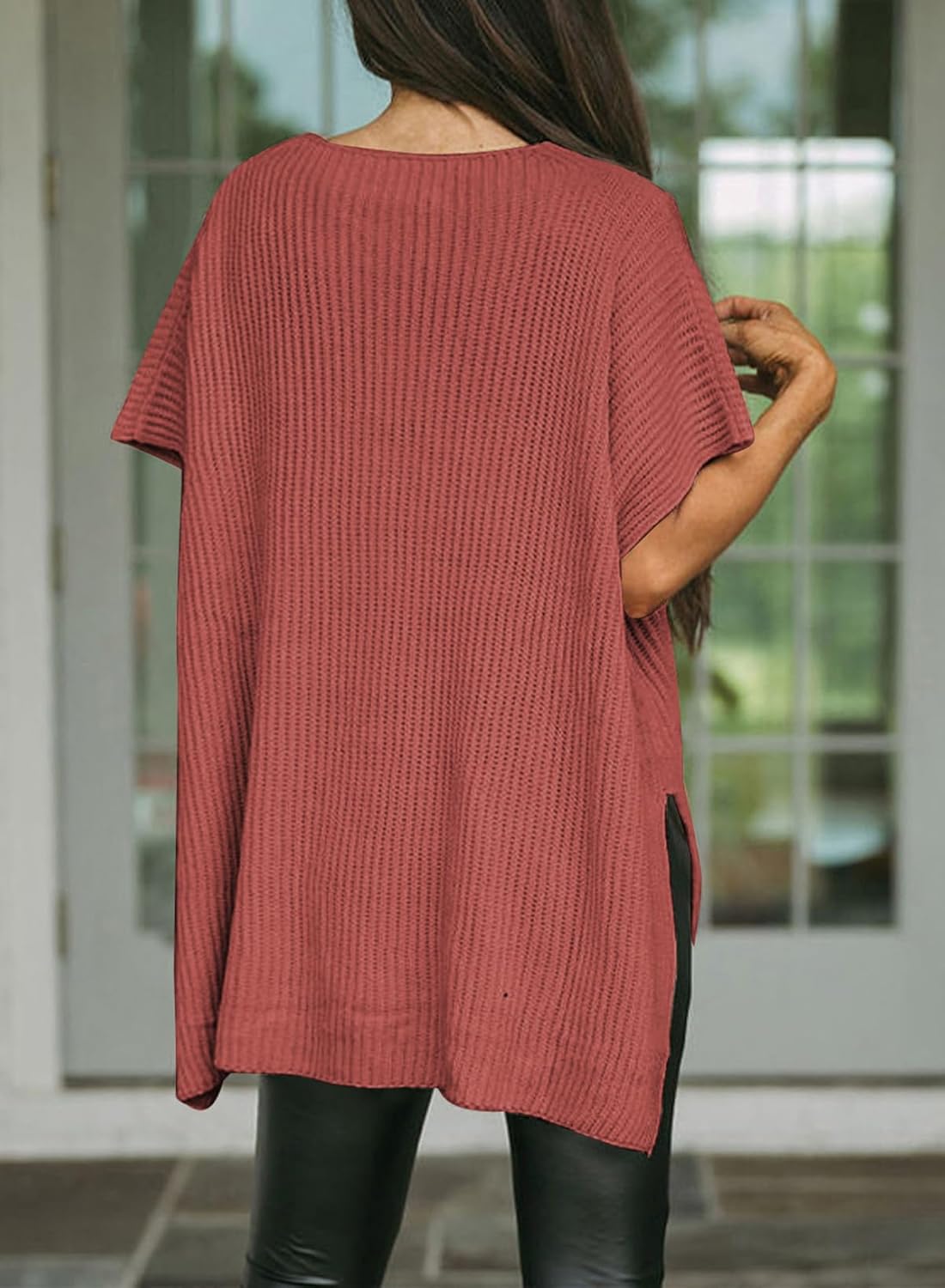 Womens Tops Crewneck Short Sleeve Sweater Causal Tunic Tops Lightweight Summer Sweaters for Women