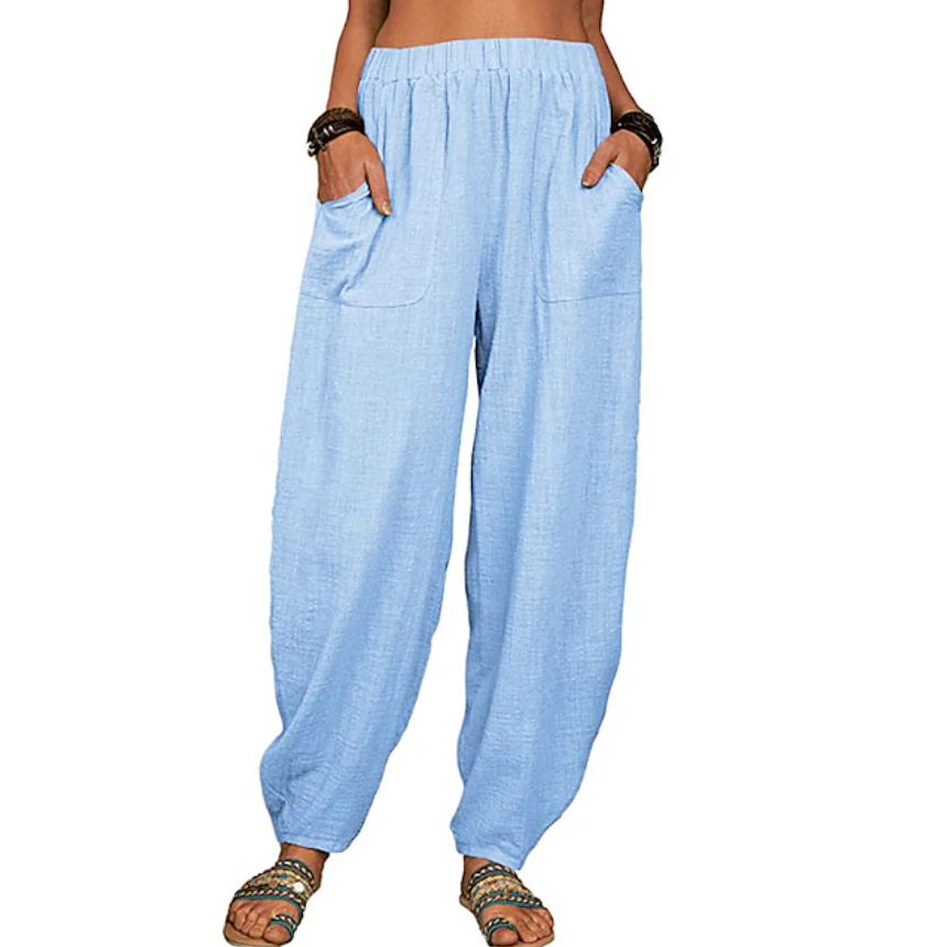 Women's Cotton Linen Pants Baggy Pants Harem Pants Comfort Solid Color Pocket Elastic Waist Causal