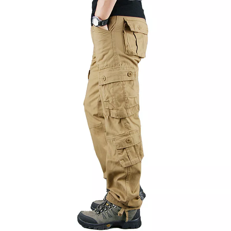 Men's Cargo Pants 100% Cotton Work Trousers Tactical Combat Outdoor Hiking Pant