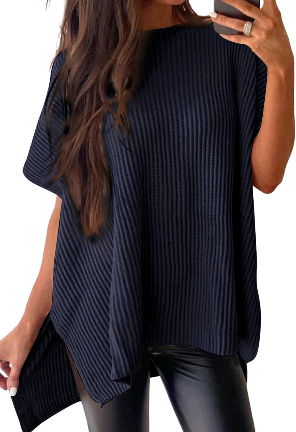 Womens Tops Crewneck Short Sleeve Sweater Causal Tunic Tops Lightweight Summer Sweaters for Women
