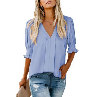 Womens Vneck T Shirts Tops Casual Ruffle Short Sleeve Blouses Boho Floral Graphic Solid
