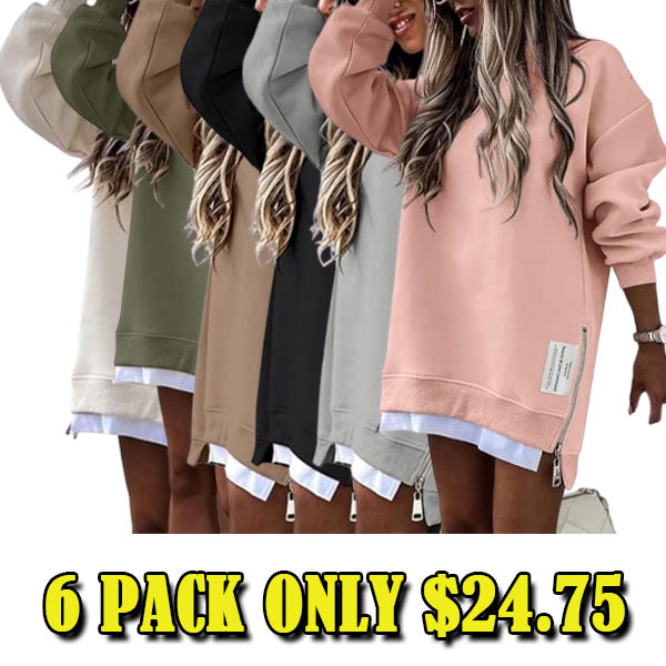 Womens Long Sleeve Zipper Slit Oversized Sweatshirt 2025 Casual Pullover Zipper Hoodies Fall Clothes