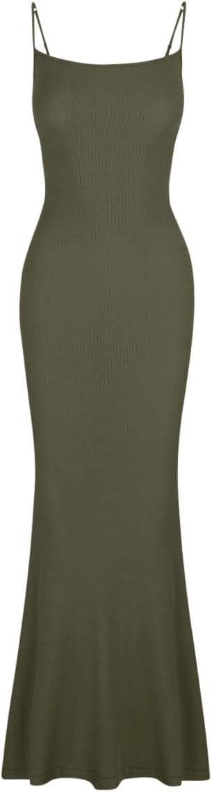 Women's Basic Sexy Lounge Slip Long Dress Elegant Sleeveless Backless Ribbed Bodycon Maxi Dresses