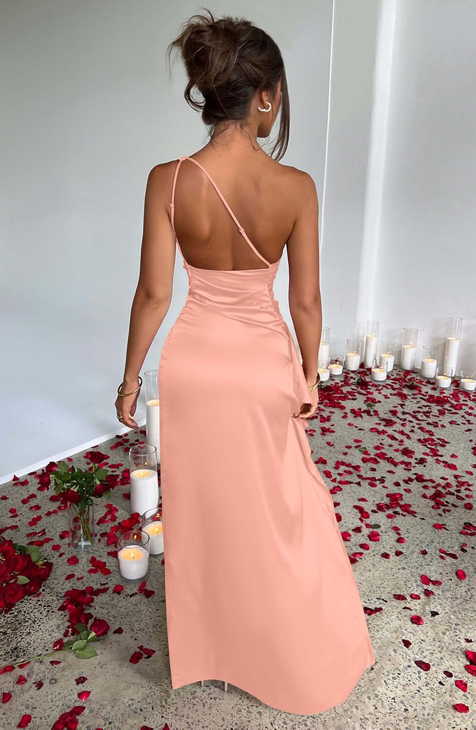 Women's Sexy One Shoulder High Split Cocktail Wedding Party Maxi Dress