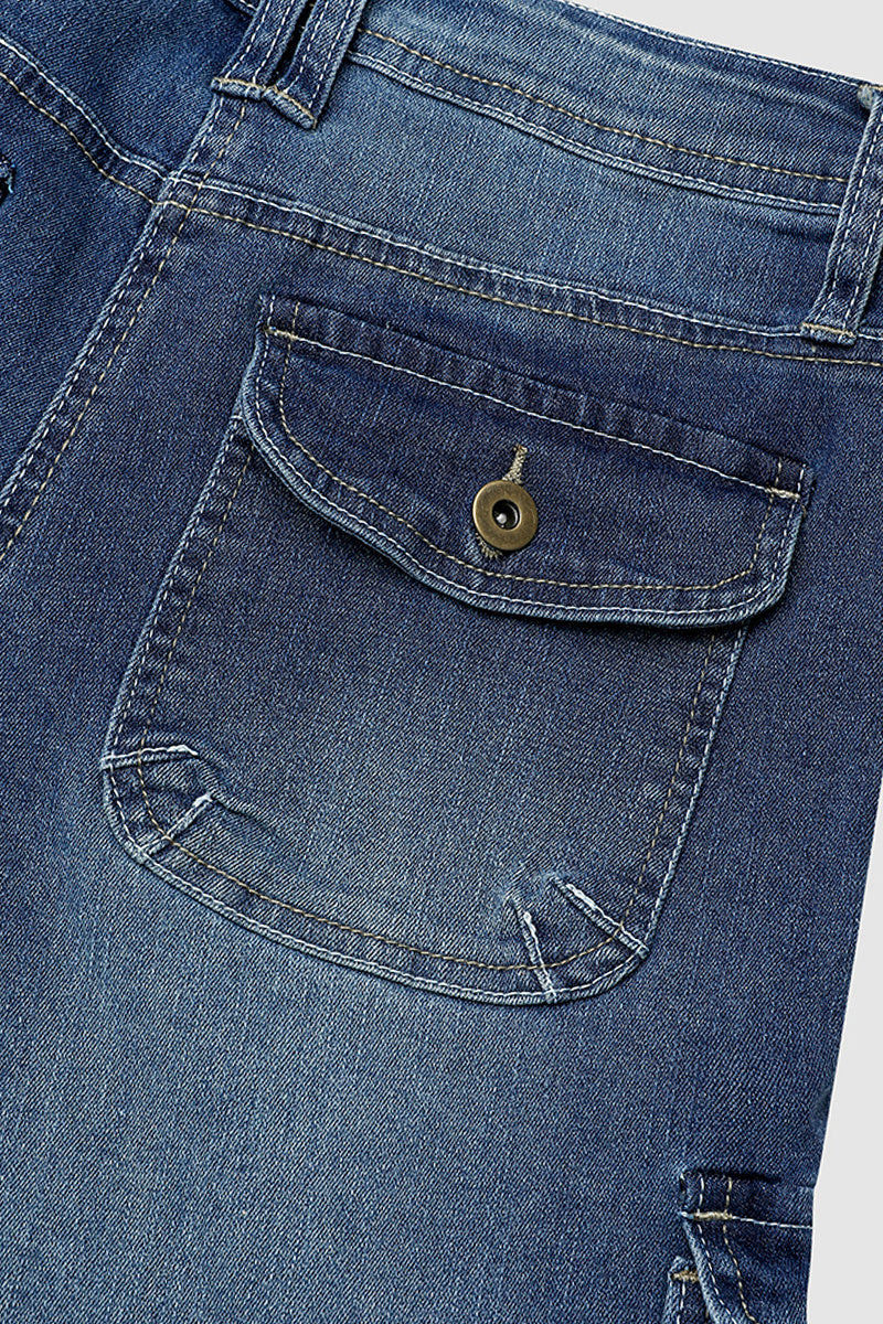 🔥Flap Pocket Roll Hem Denim Bermuda Shorts Without Belt