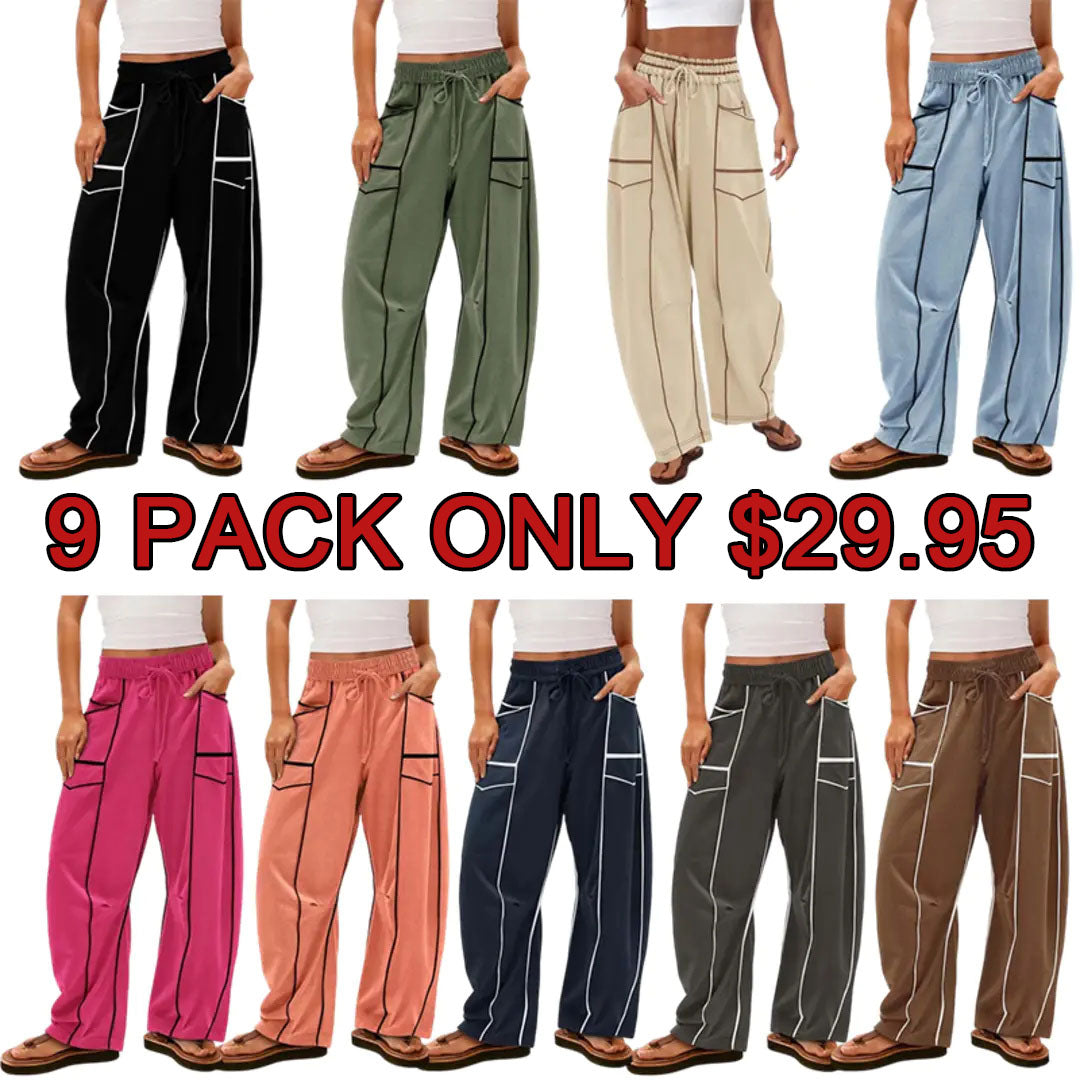 Womens Baggy Barrel Pants Wide Leg Lounge Drawstring Sweatpants with Pockets
