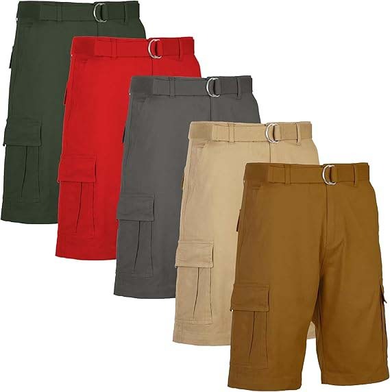 Men’s 5 Pack Belted Cargo Shorts