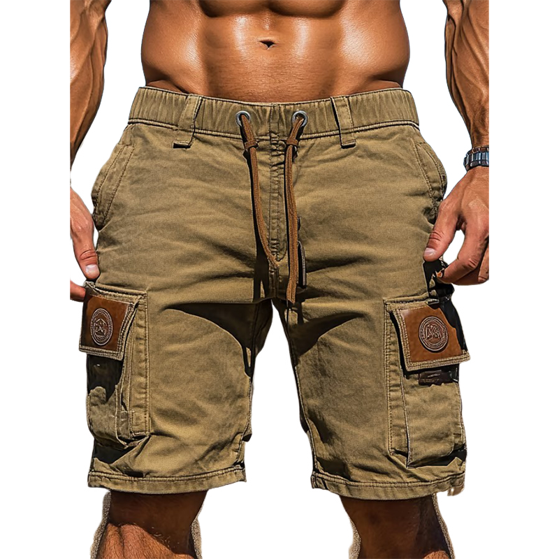 Men's Cotton Elastic Waist Multi-Pocket Cargo Shorts