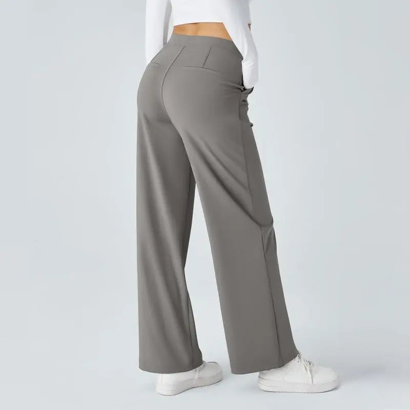 High Waisted Plicated Side Pocket Straight Leg Work Pants