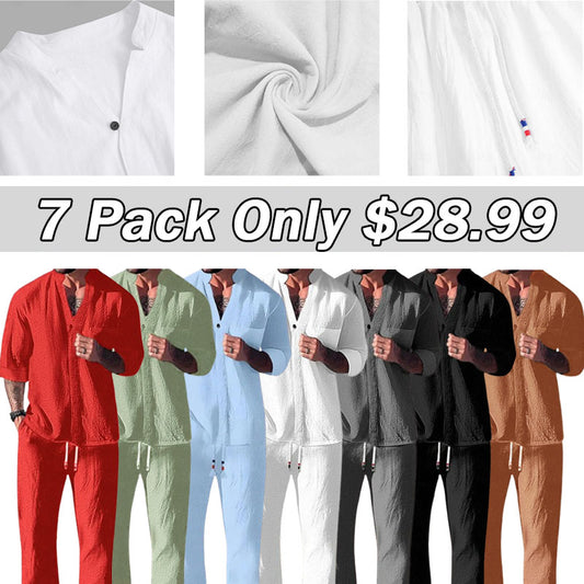 Men's two-piece set in cotton linen: top and trousers