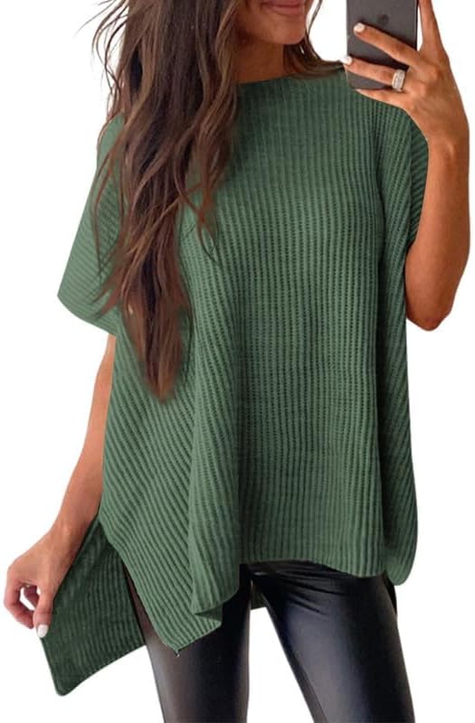 Womens Tops Crewneck Short Sleeve Sweater Causal Tunic Tops Lightweight Summer Sweaters for Women