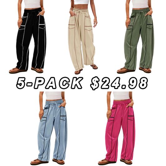 Womens Baggy Barrel Pants Wide Leg Lounge Drawstring Sweatpants with Pockets
