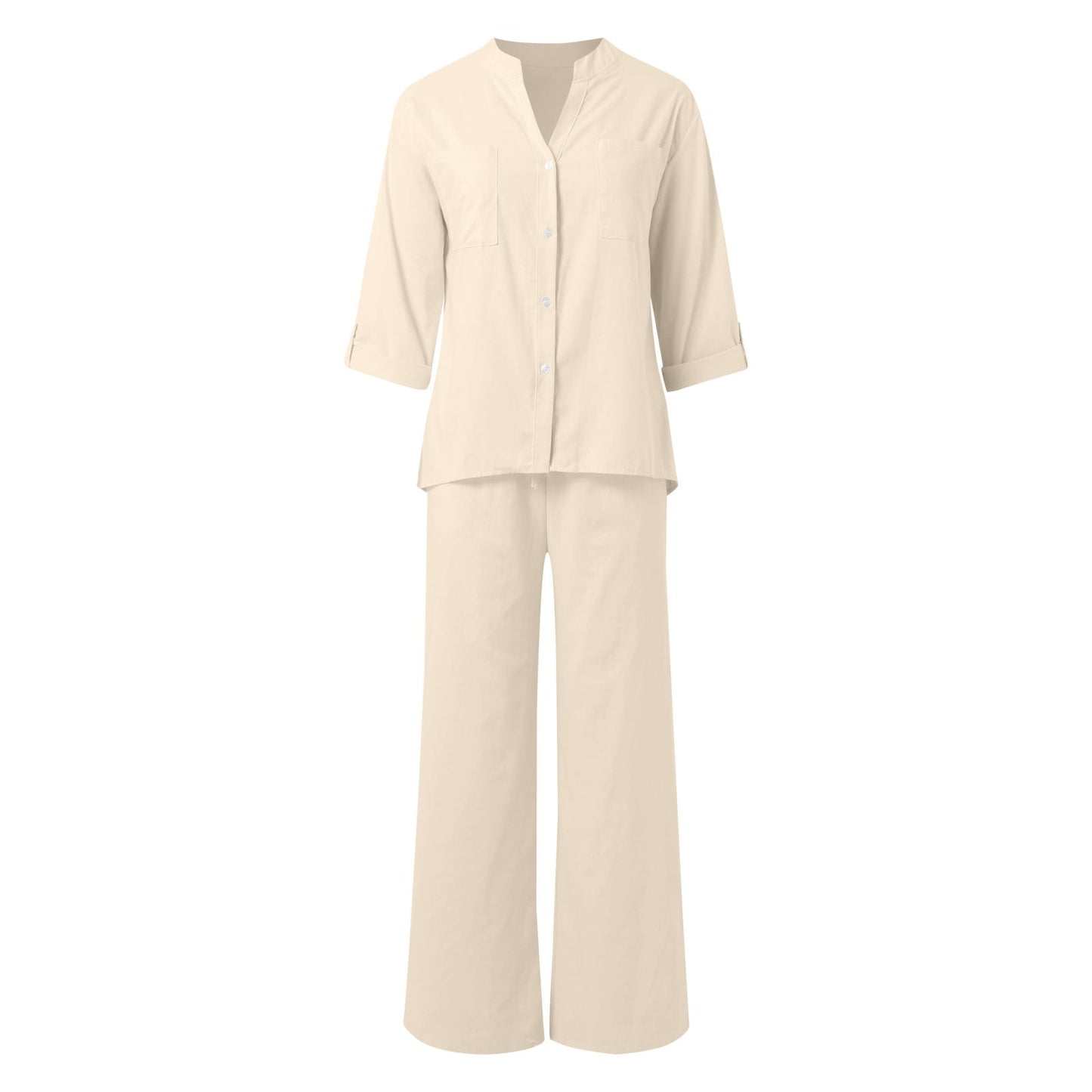 Women's Two Piece 2025 Lapel Long Sleeved Shirt Spring Summer Casual Solid Pants Wide Leg Two Piece Suit Women's Fashion Business Suit Two Piece Pants Set Women Trousers Suit Outfits for Women Girls