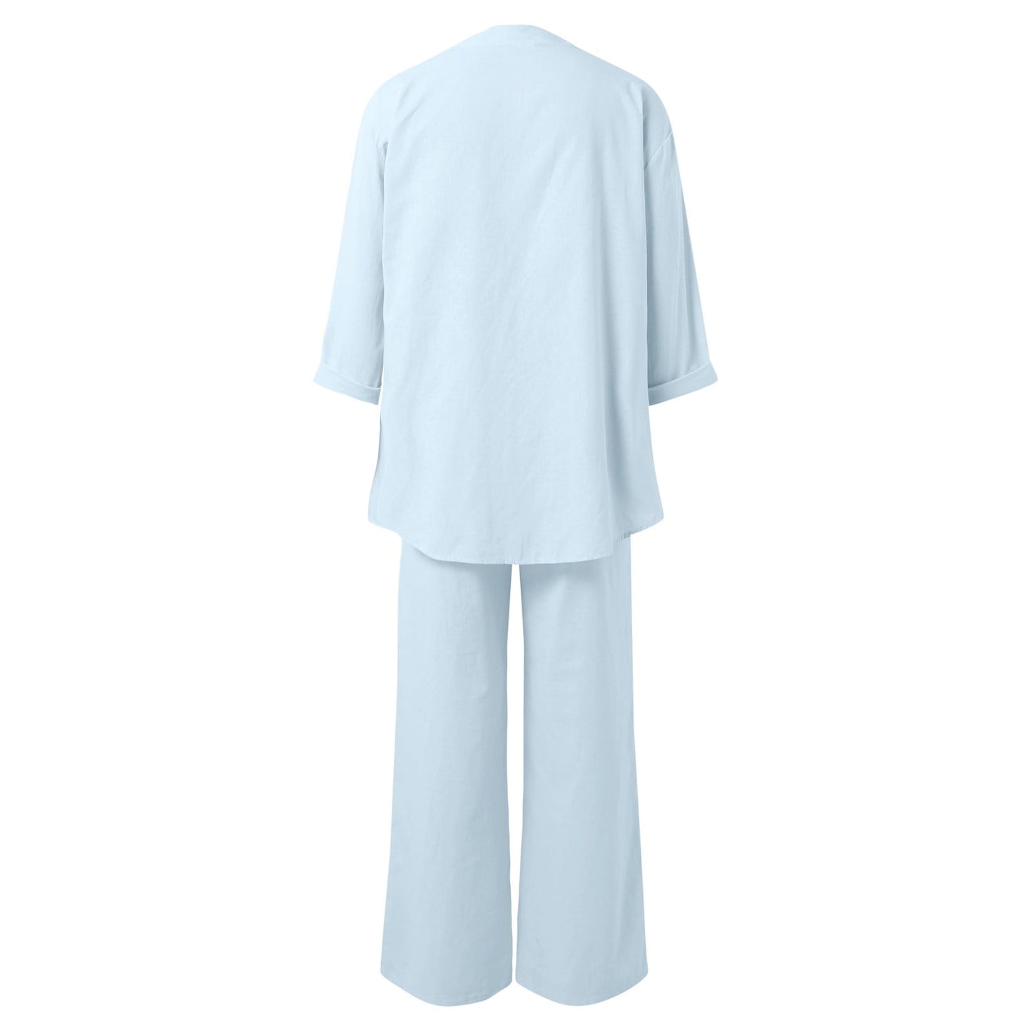 Women's Two Piece 2025 Lapel Long Sleeved Shirt Spring Summer Casual Solid Pants Wide Leg Two Piece Suit Women's Fashion Business Suit Two Piece Pants Set Women Trousers Suit Outfits for Women Girls