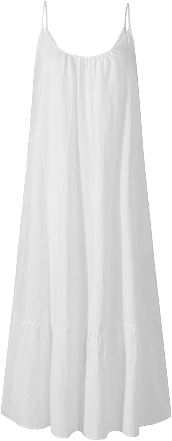 Summer Dresses Loose Fit Sleeveless Spaghetti Strap Asymmetric Tiered Maxi Dress Baggy