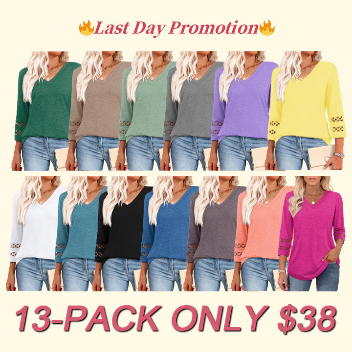 2025 Women's Trendy V-Neck T-Shirt with 3/4 Sleeves - Stylish & Comfortable Top