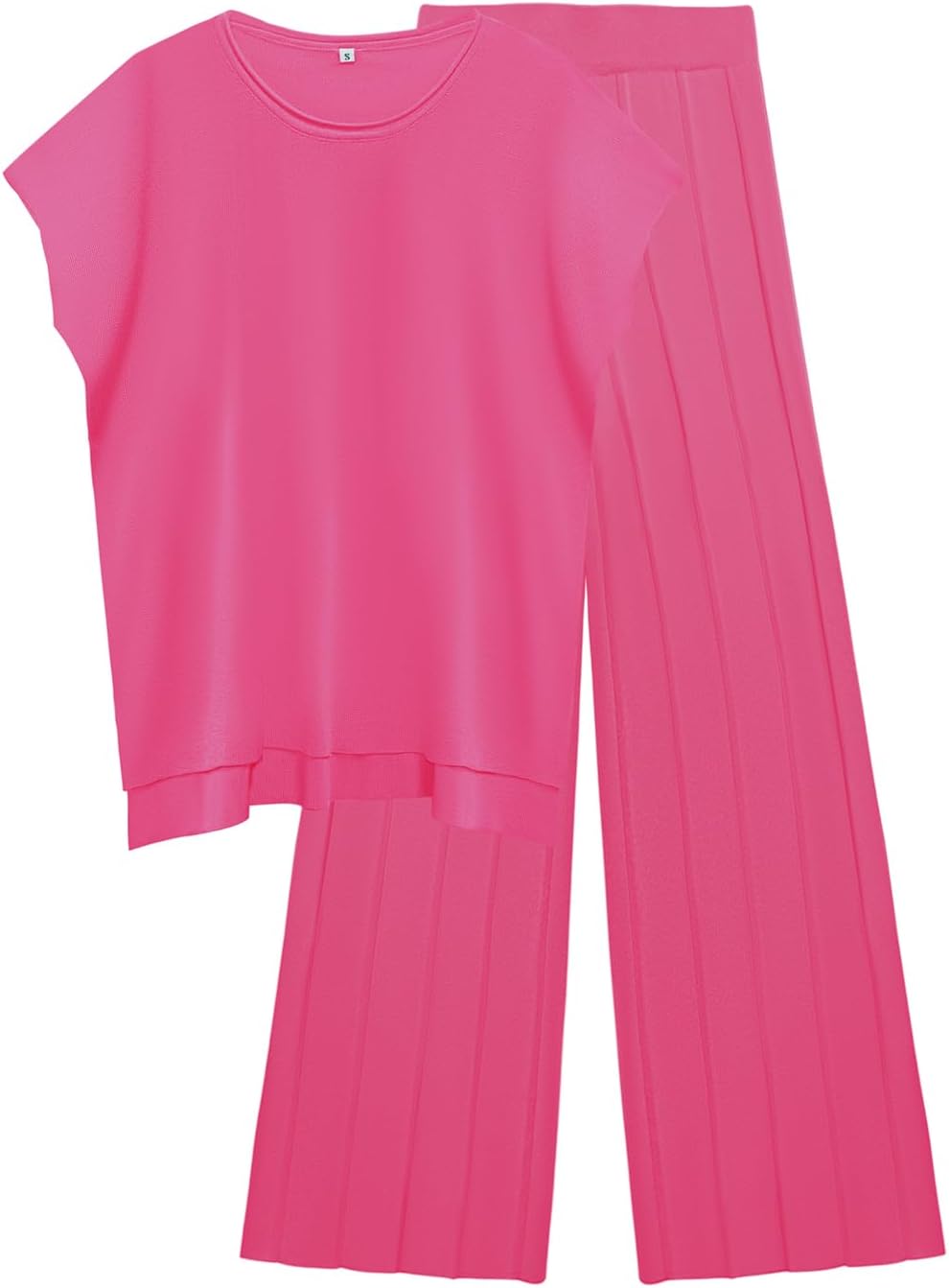 Womens 2 Pieces Lounge Sets Knit Sweater Sets Casual Cap Sleeve Tops with Wide Leg Pants Tracksuits