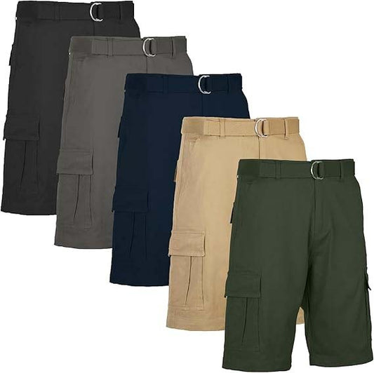 Men’s 5 Pack Belted Cargo Shorts