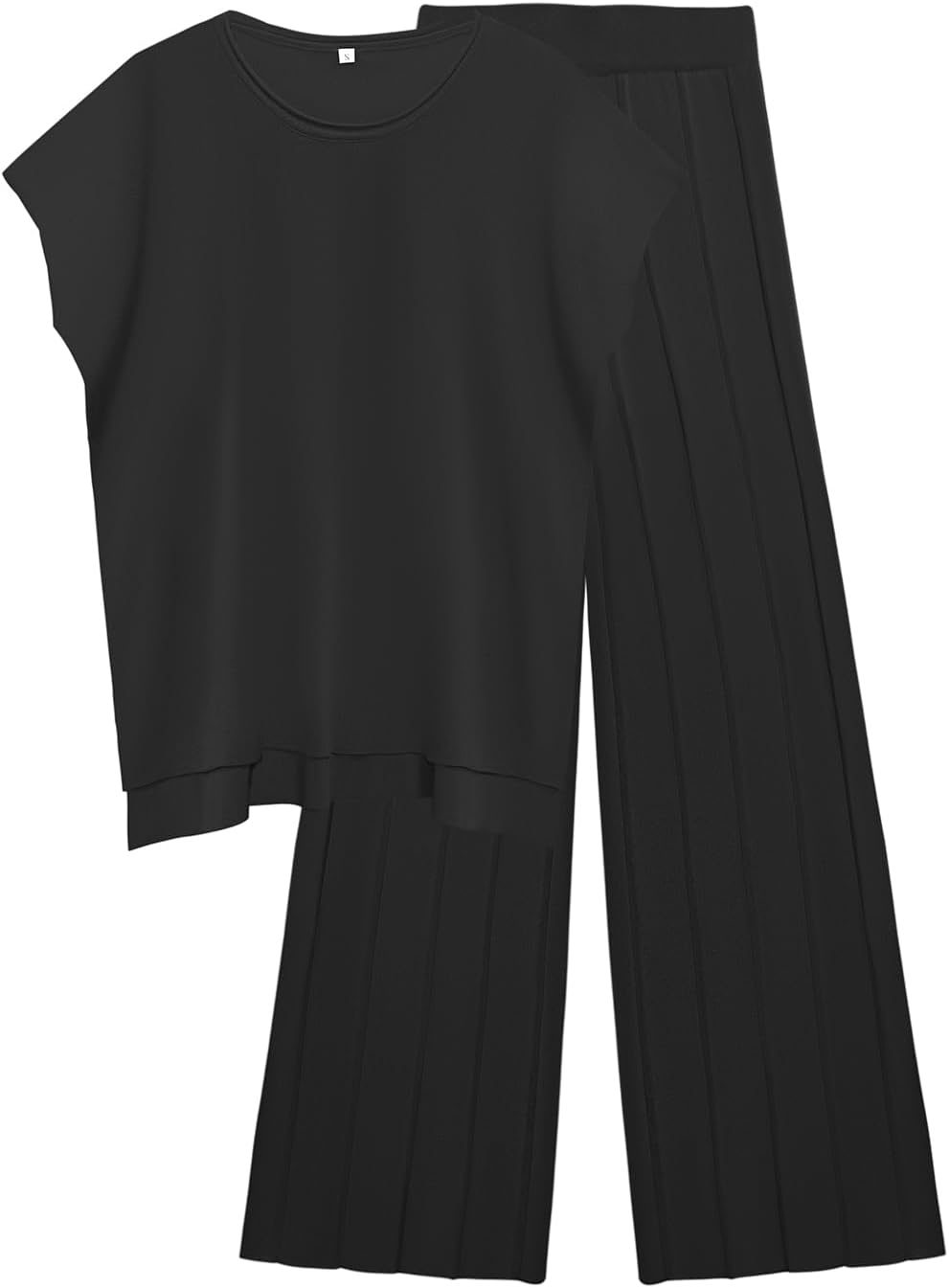 Womens 2 Pieces Lounge Sets Knit Sweater Sets Casual Cap Sleeve Tops with Wide Leg Pants Tracksuits