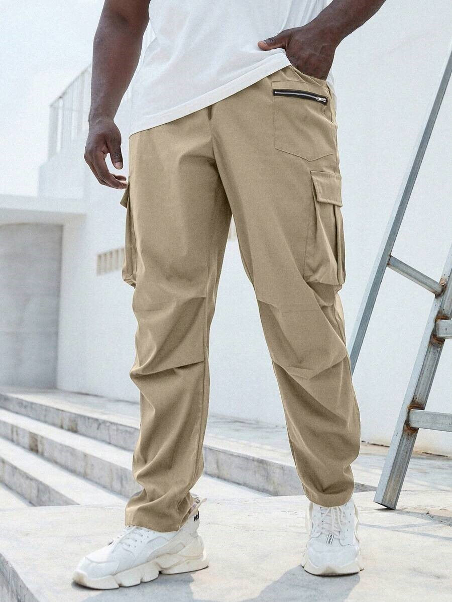 Men's Plus Size Plain Drawstring Waist Cargo Pants