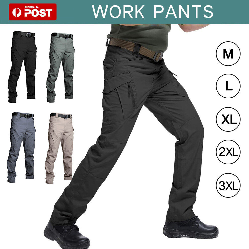 Men's Cargo Pants 100% Cotton Work Trousers Tactical Combat Outdoor Hiking Pant