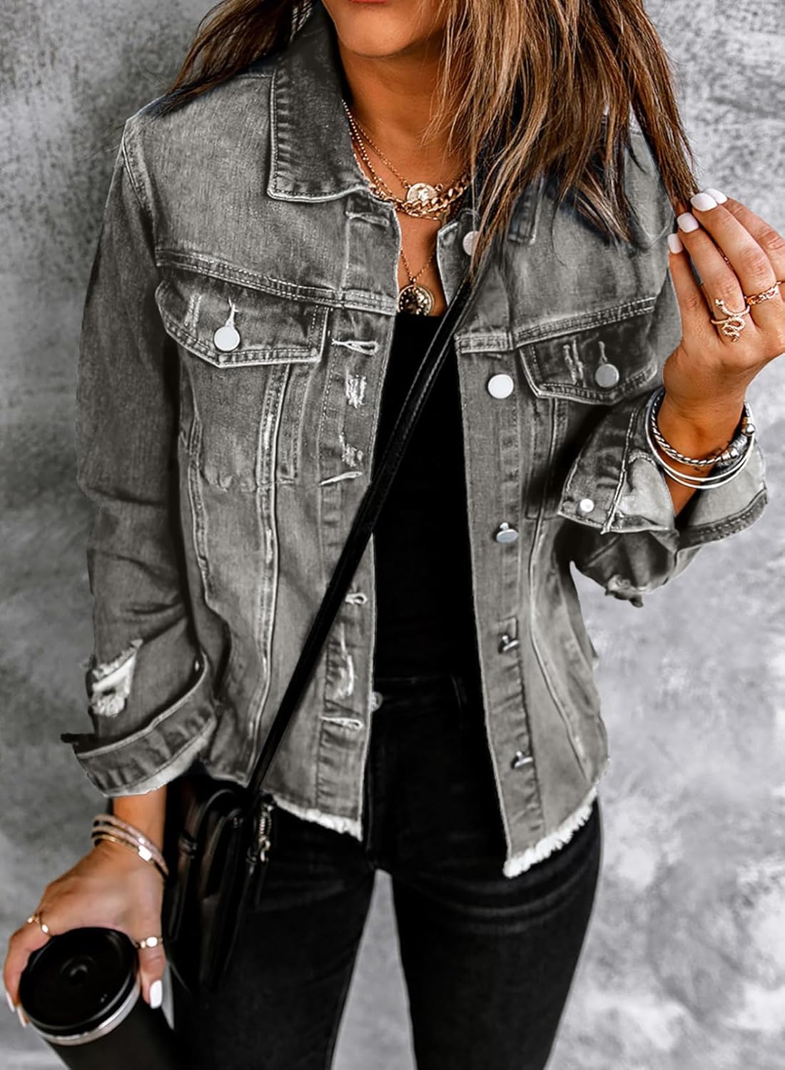 Womens Boyfriend Washed Crop Denim Jean Jacket Coat