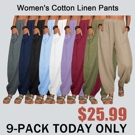 Women's Cotton Linen Pants Baggy Pants Harem Pants Comfort Solid Color Pocket Elastic Waist Causal