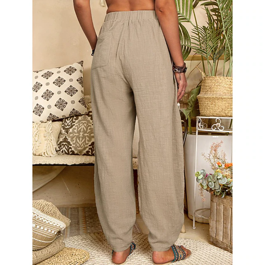 Women's Cotton Linen Pants Baggy Pants Harem Pants Comfort Solid Color Pocket Elastic Waist Causal