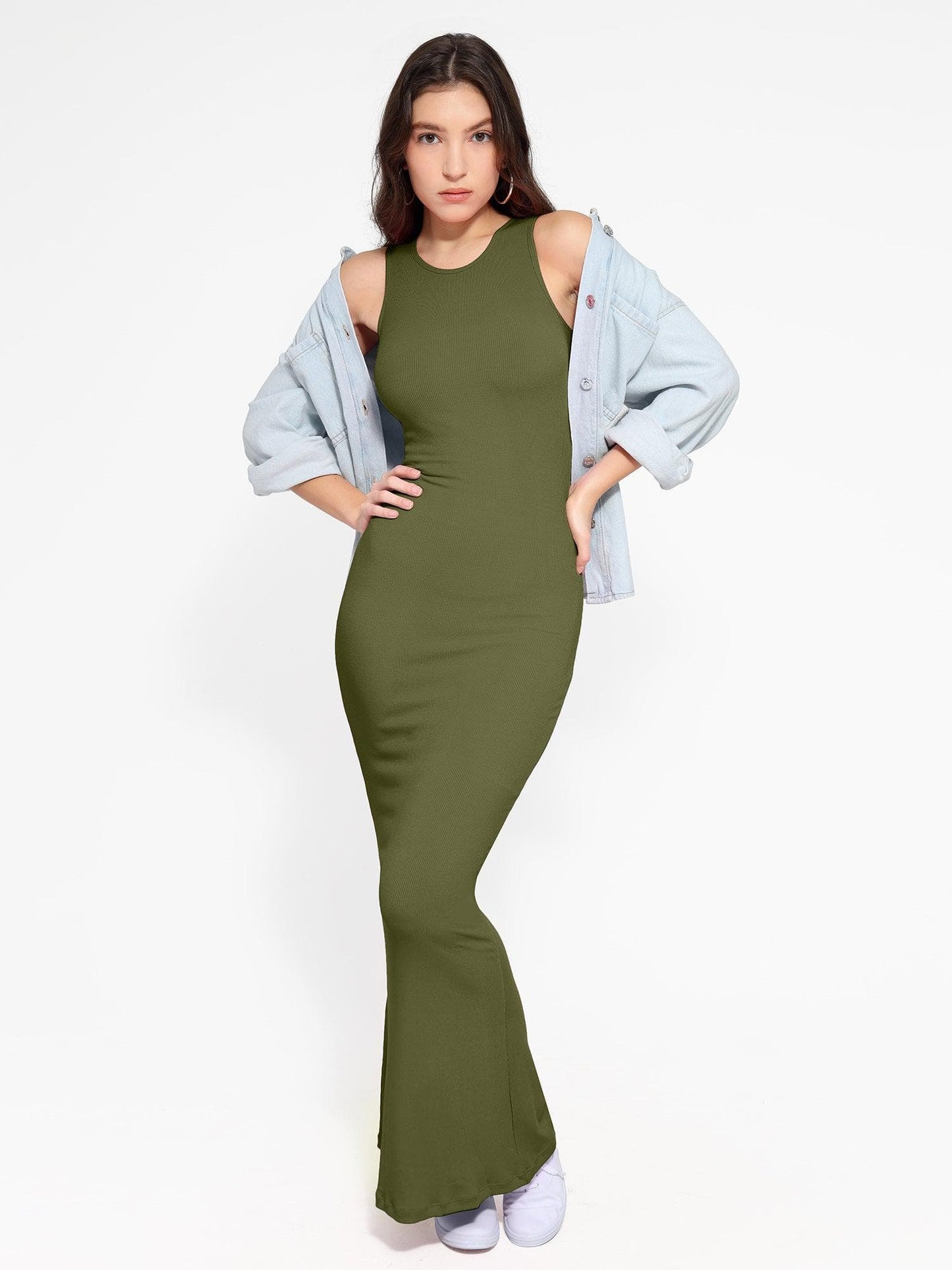 🔥Flash Sale⚡Shapewear Modal Sleeveless Crew Neck Slimming Maxi Dress