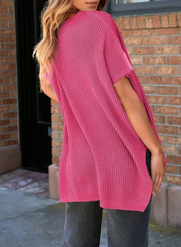 Womens Tops Crewneck Short Sleeve Sweater Causal Tunic Tops Lightweight Summer Sweaters for Women
