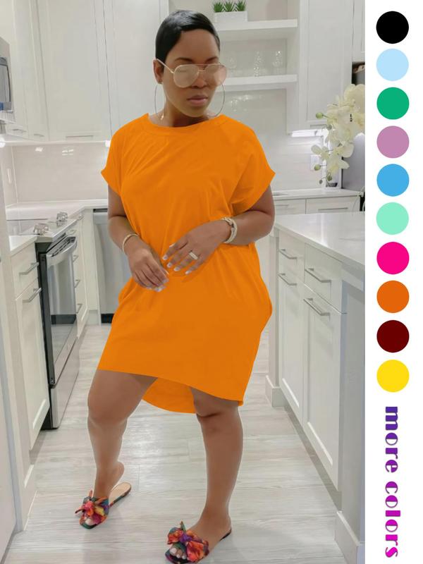 264 women's solid color pocket dress, loose pocket dress, dress, breathable and comfortable dress, outdoor casual party dress