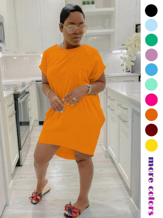 264 women's solid color pocket dress, loose pocket dress, dress, breathable and comfortable dress, outdoor casual party dress